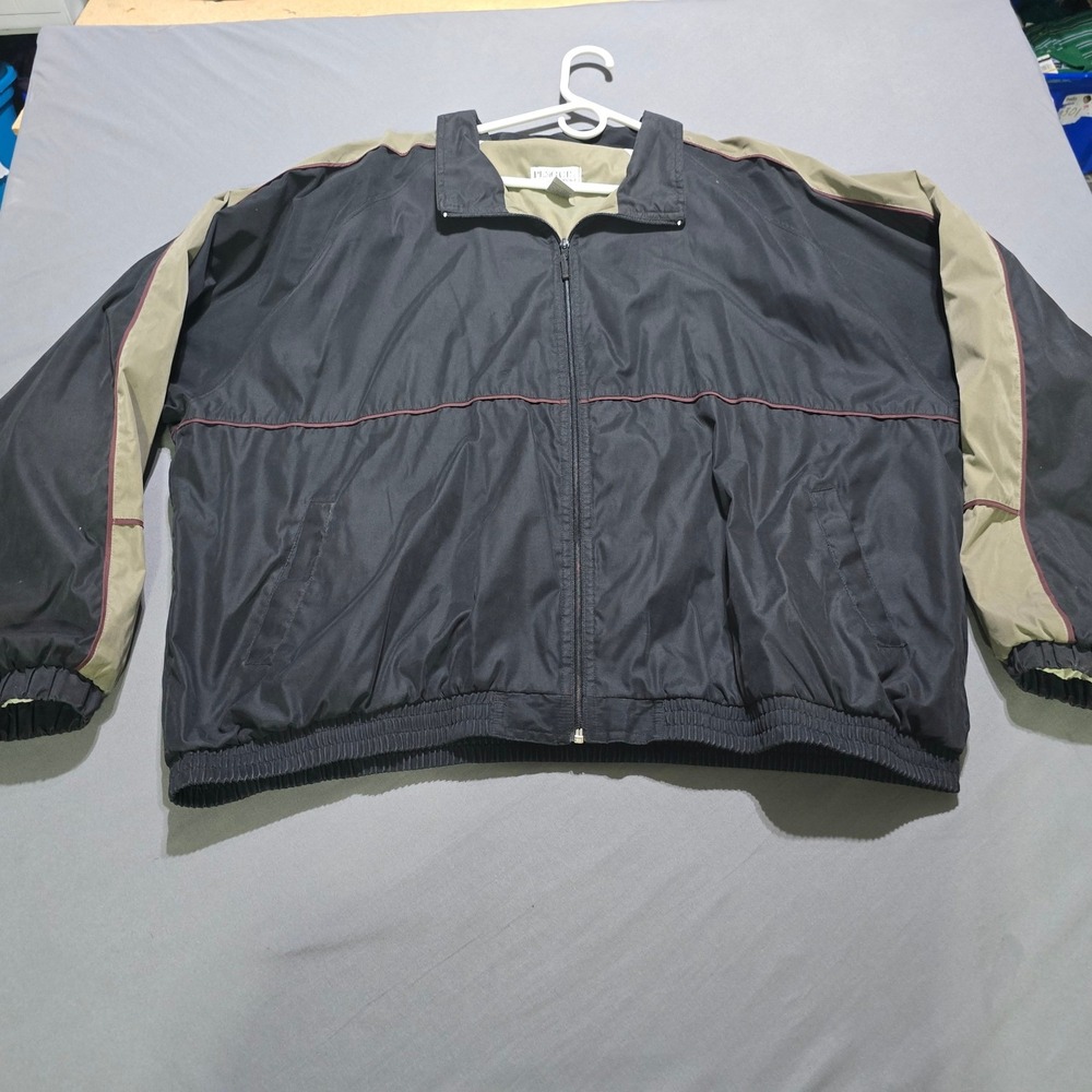 Penguin Sport Windbreaker Jacket Mens 2XL Black Tan Full Zip Lined  y2k 90's VTG